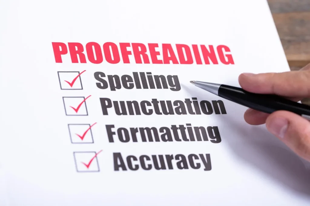 Experienced proofreaders checking book content for publishing accuracy